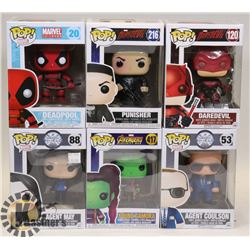 LOT OF 6 ASSORTED FUNKO POP VINYL FIGURES.