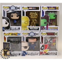 LOT OF 6 ASSORTED FUNKO POP VINYL FIGURES.