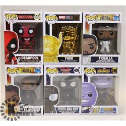 LOT OF 6 ASSORTED FUNKO POP VINYL FIGURES.