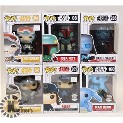 LOT OF 6 ASSORTED FUNKO POP VINYL FIGURES.