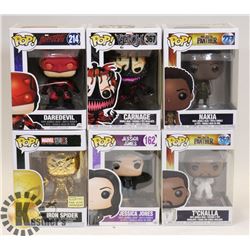 LOT OF 6 ASSORTED FUNKO POP VINYL FIGURES.