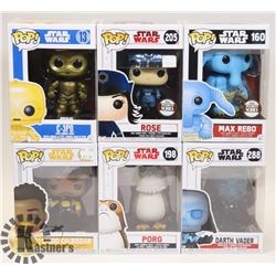 LOT OF 6 ASSORTED FUNKO POP VINYL FIGURES.