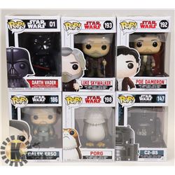 LOT OF 6 ASSORTED FUNKO POP VINYL FIGURES.