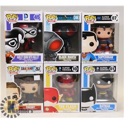 LOT OF 6 ASSORTED FUNKO POP VINYL FIGURES.