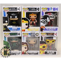 LOT OF 6 ASSORTED FUNKO POP VINYL FIGURES.