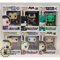 LOT OF 6 ASSORTED FUNKO POP VINYL FIGURES.