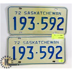 LOT OF 2 1972 SASKATCHEWAN LICENSE PLATES