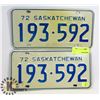 Image 1 : LOT OF 2 1972 SASKATCHEWAN LICENSE PLATES