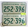 Image 1 : LOT OF 2 1970 SASKATCHEWAN LICENSE PLATES