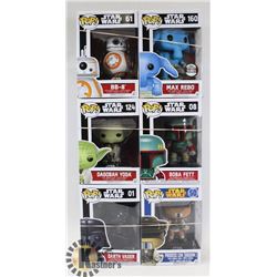 LOT OF 6 ASSORTED FUNKO POP VINYL FIGURES.