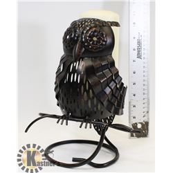 LARGE WROUGHT IRON OWL WITH CANDLE