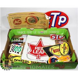TRAY OF VINTAGE AUTOMOTIVE DECALS.