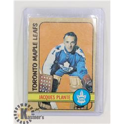 JACQUES PLANTE 72-73 OPC TORONTO MAPLE LEAFS CARD,