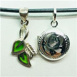 S/SIL LEAF AND LOCKET PENDANT WITH CORD NECKLACE