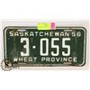 Image 1 : 1956 SASKATCHEWAN LICENSE PLATE.