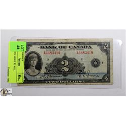 1935 BANK OF CANADA QUEEN MARY $2 BILL.