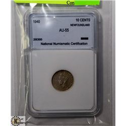 1940 NEWFOUNDLAND 10 CENT COIN.