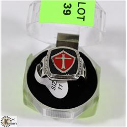 MENS SILVER PLATED KNIGHTS TEMPLAR SZ 11 RING
