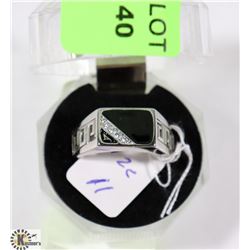 MENS STERLING SILVER CUBIC ZIRCONIA BLACK ENAMEL