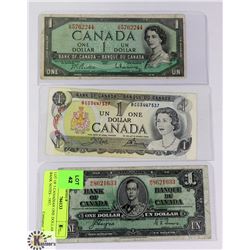 LOT OF 3 CANADIAN ONE DOLLAR BANK NOTES - 1937,