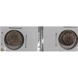 1893  & 1907 CANADIAN FIVE CENT COINS.