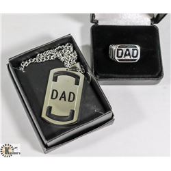 DAD RING (SIZE 10) AND PENDANT.