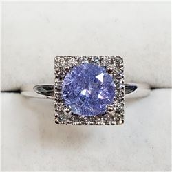 58) 14K WHITE GOLD TANZANITE & DIAMOND RING,