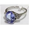 Image 3 : 34) 10K WHITE GOLD TANZANITE AND DIAMOND RING,