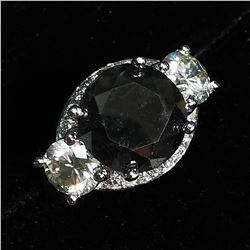 49) 14K WHITE GOLD BLACK DIAMOND RING,
