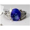 Image 2 : 2) 14K WHITE GOLD TANZANITE & DIAMOND RING,