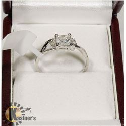 7) 14K WHITE GOLD FANCY CUT DIAMOND RING,