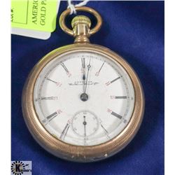 AMERICAN WALTHAM LATE 1800'S GOLD PLATE POCKET