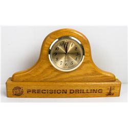 WOOD MANTLE CLOCK, (PRECISION DRILLING )