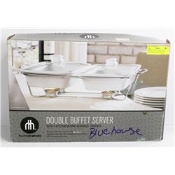 DOUBLE BUFFET SERVER WITH STONEWARE BAKING DISHES
