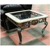 Image 1 : METAL, FAUX MARBLE & GLASS TOP TABLE, 30"X30"X20".