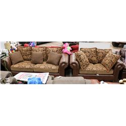 BROWN LEATHERETTE MULTI TONE 92" SOFA & 69" LOVE