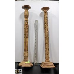 2 WOODEN CANDLE STICKS, APPROX 39"H.
