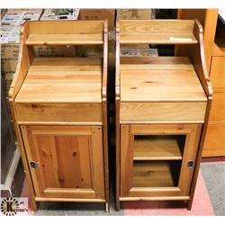 PAIR OF PINE WOOD END TABLES, 16"X16.5"X36.5".