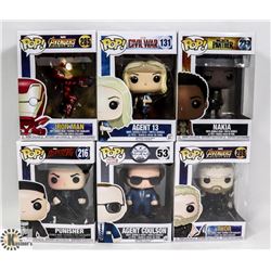 LOT OF 6 ASSORTED FUNKO POP VINYL FIGURES.
