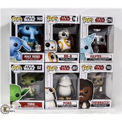LOT OF 6 ASSORTED FUNKO POP VINYL FIGURES.