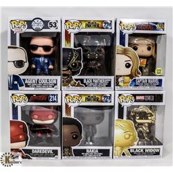 LOT OF 6 ASSORTED FUNKO POP VINYL FIGURES.