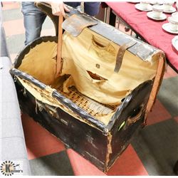 ANTIQUE LEATHER STAGECOACH TRUNK.