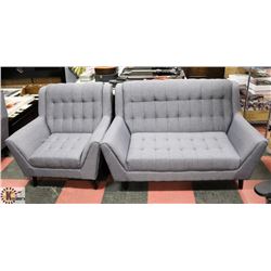 LIGHT GREY FABRIC 81" SOFA, 63" LOVESEAT AND 42"