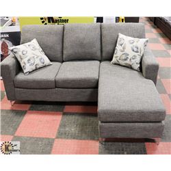 NEW GREY FABRIC 78" REVERSIBLE CHAISE LOUNGE SOFA.