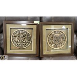 PAIR OF ORIENTAL FRAMED  ART CARVINGS