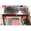 Image 1 : WOOD AND GLASSTOP WRITING DESK, 48"X24"X30.5".