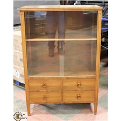 GLASS DOOR CABINET WITH 4 DRAWERS 32"X15"X48".