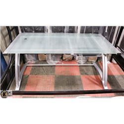GREY METAL AND FROSTED GLASSTOP OFFICE DESK