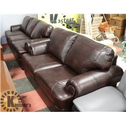 NEW BROWN LEATHERETTE NAILHEAD 84" SOFA & 65" LOVE