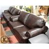 Image 1 : NEW BROWN LEATHERETTE NAILHEAD 84" SOFA & 65" LOVE